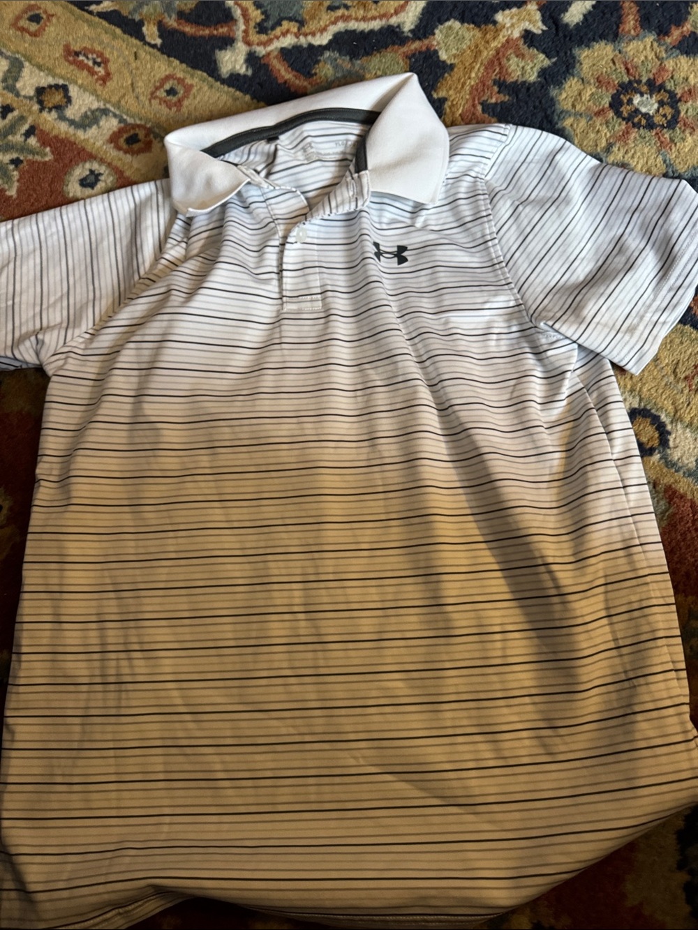 Boys Under Armour White Polo with Thin Black Stripes